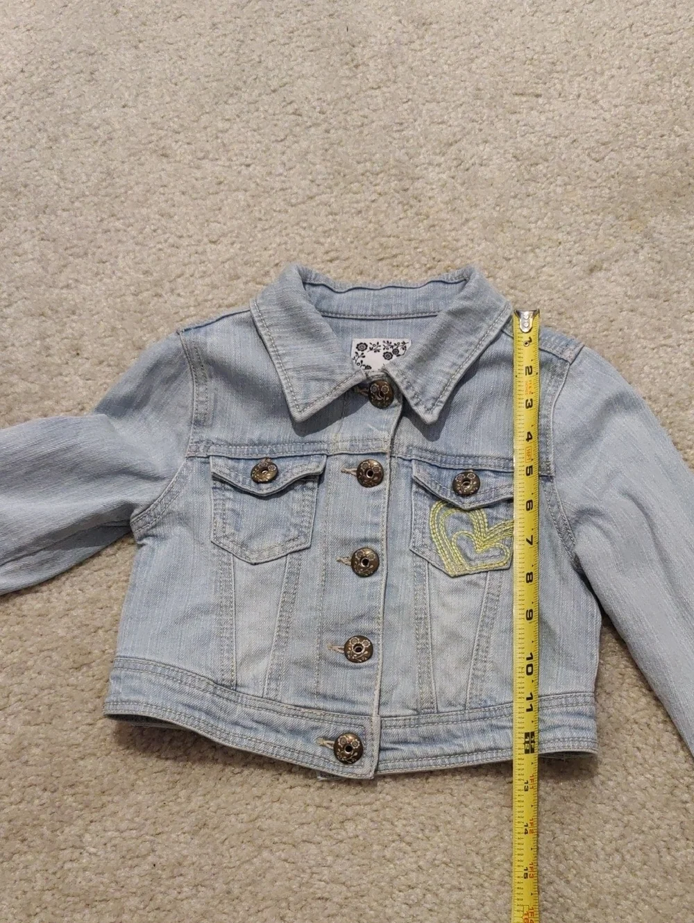 Children's Place Light Blue Girls Denim Jacket Embroidered Heart Accent Y2K Retr